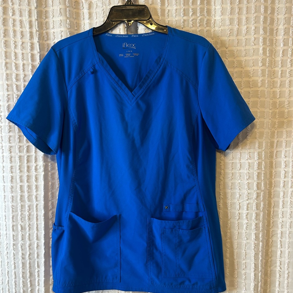 Cherokee iFlex Womens Scrub Top Royal Blue V-Neck Stretch CK605 Large